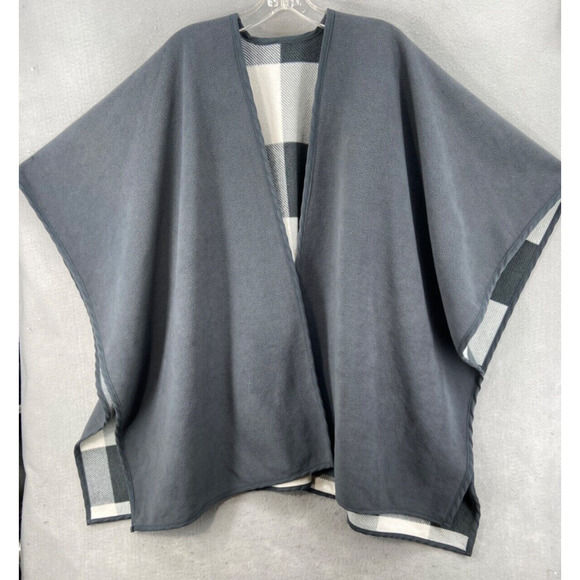 Woolrich Wrap Womens One Size Poncho‎ Gray Buffalo Plaid Reversible Scarf - Picture 7 of 10